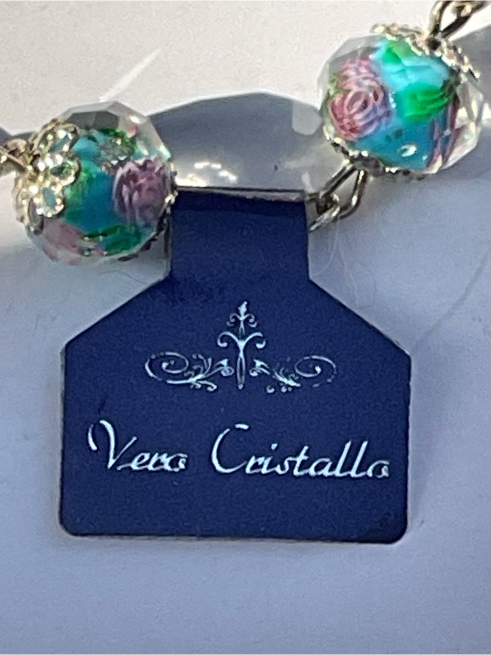Turquoise Encased Lampwork Crystal Floral Rosary with Bright Pink Roses Inside - Picture 8 of 12